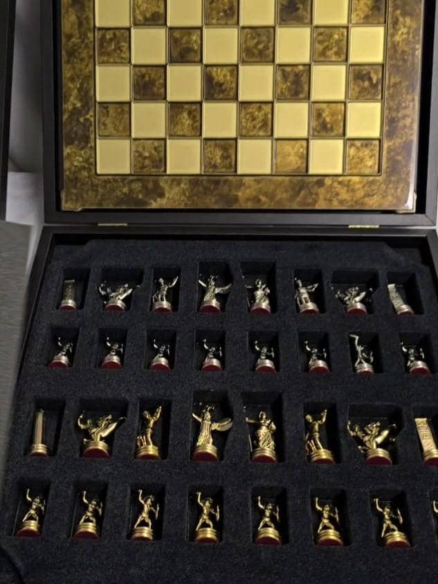 Handcrafted Greek Mythology Chess Set with Wooden Case for wholesale by 2 Greeks Inc