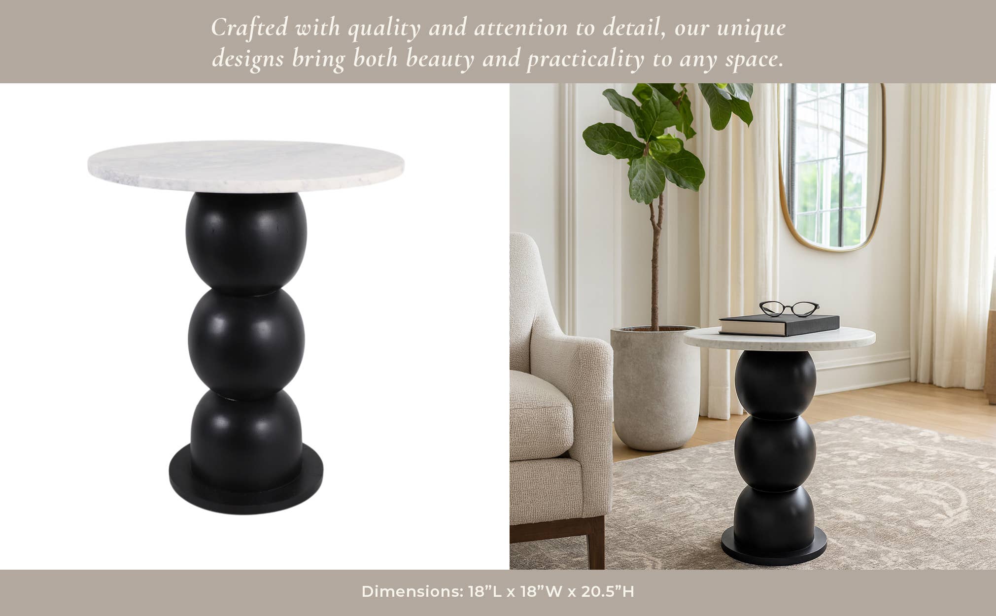 Sagebrook Home - Wholesale Side Table - End Table - White Marble Top with Wooden Bubble Base, 21 in.12