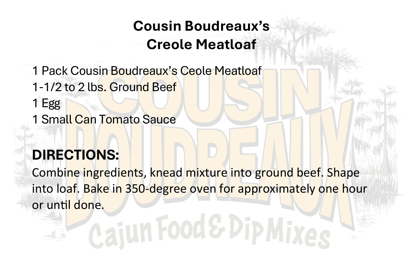 Cousin Boudreaux's Cajun Foods - Wholesale Dried Spice Mix - Cousin Boudreaux's Creole Meat Loaf2