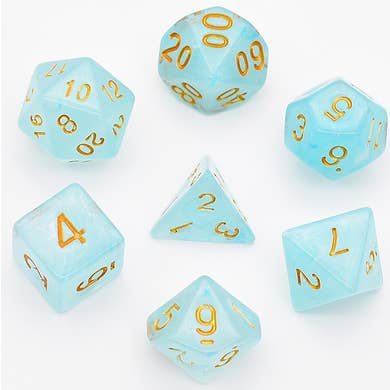 Foam Brain Games - Wholesale Dice - Cyan Silk Translucent Dice RPG Dice Set