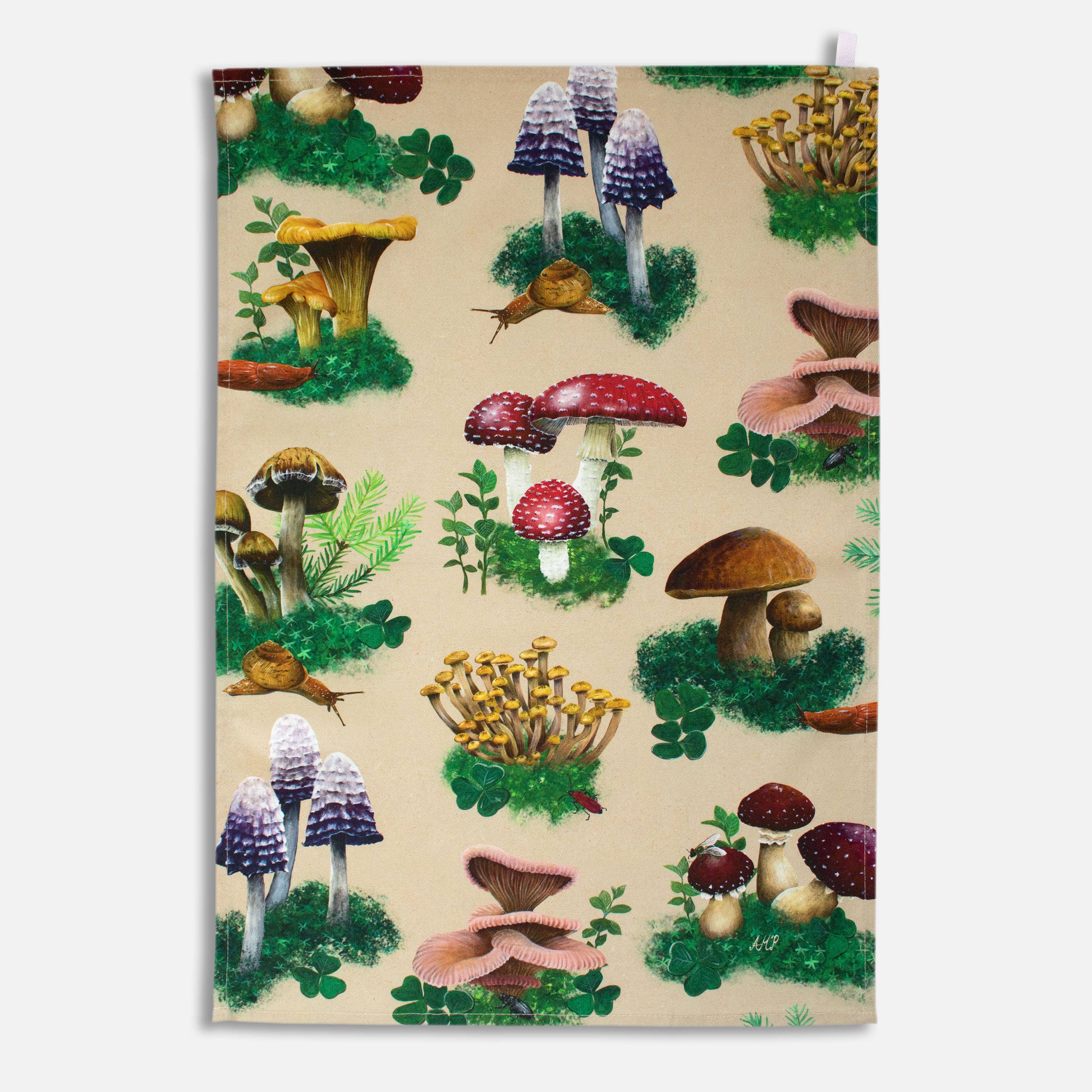 AMPellegrini Art & Design - Wholesale Tea Towel - Tea towel with woodland mushroom pattern / fungi tea towel2