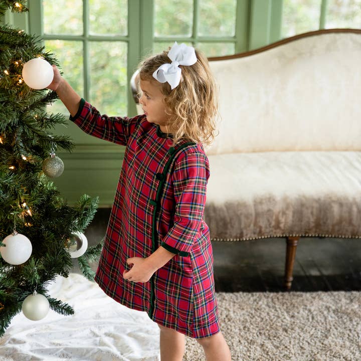 Girl's "Christmas Plaids" A line Button Girl for wholesale by Marco and Lizzy
