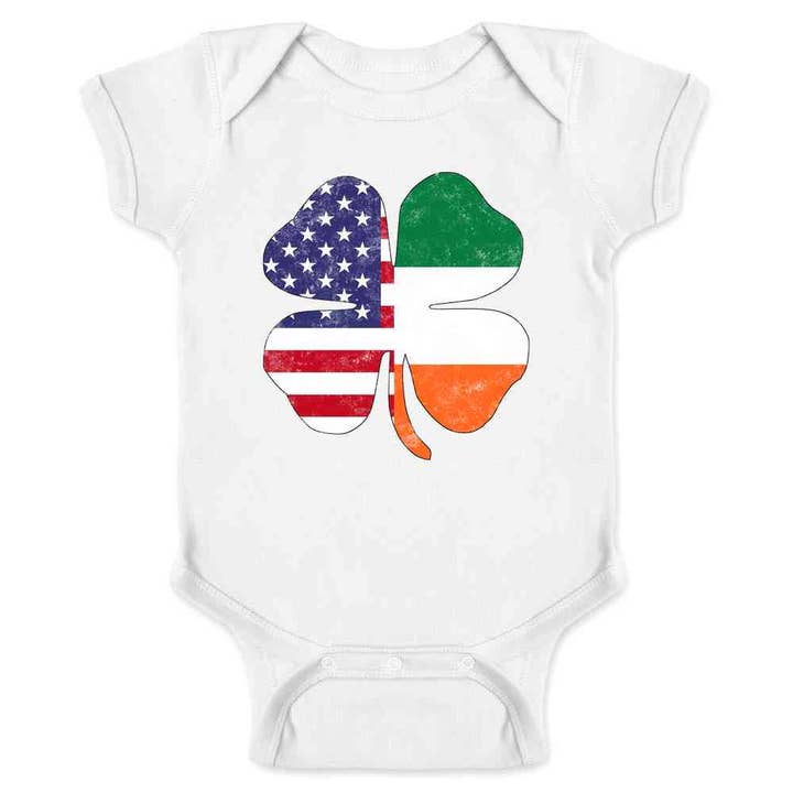 Irish American Flag Shamrock St. Patricks Day Baby Bodysuit for wholesale by Pop Threads