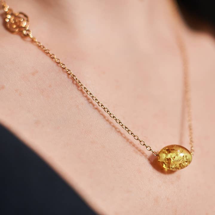 Lemon Amber Pendant Necklace Natural Amber Pendant Silver for wholesale by Marcin Waryszak