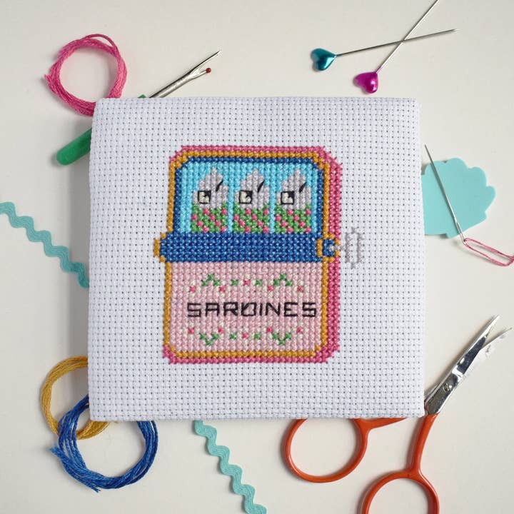 The Make Arcade - Wholesale DIY Craft Kit - 'Sardines' Mini Cross Stitch Kit