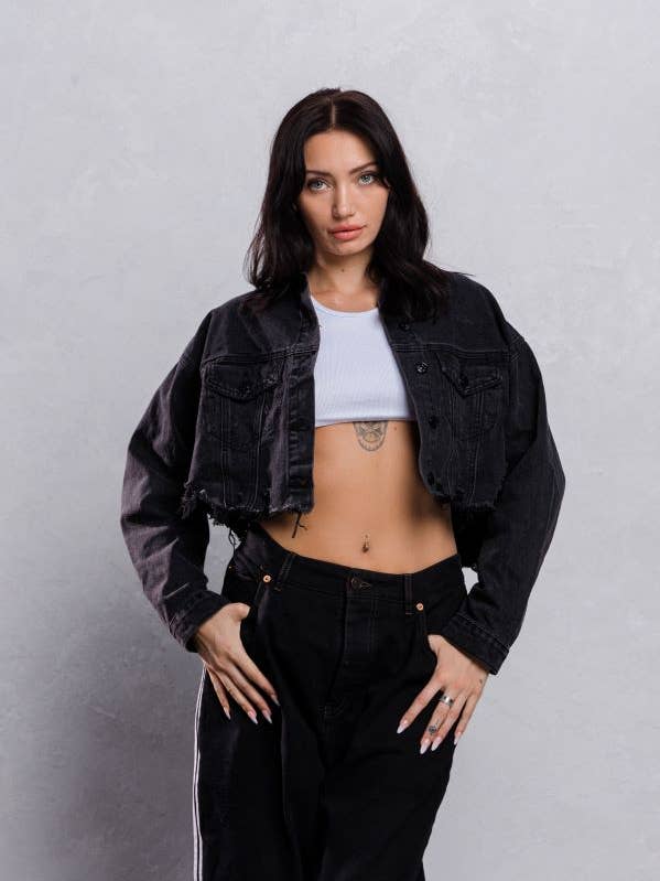 Plain Crop Denim Jacket for wholesale by Trio Urban