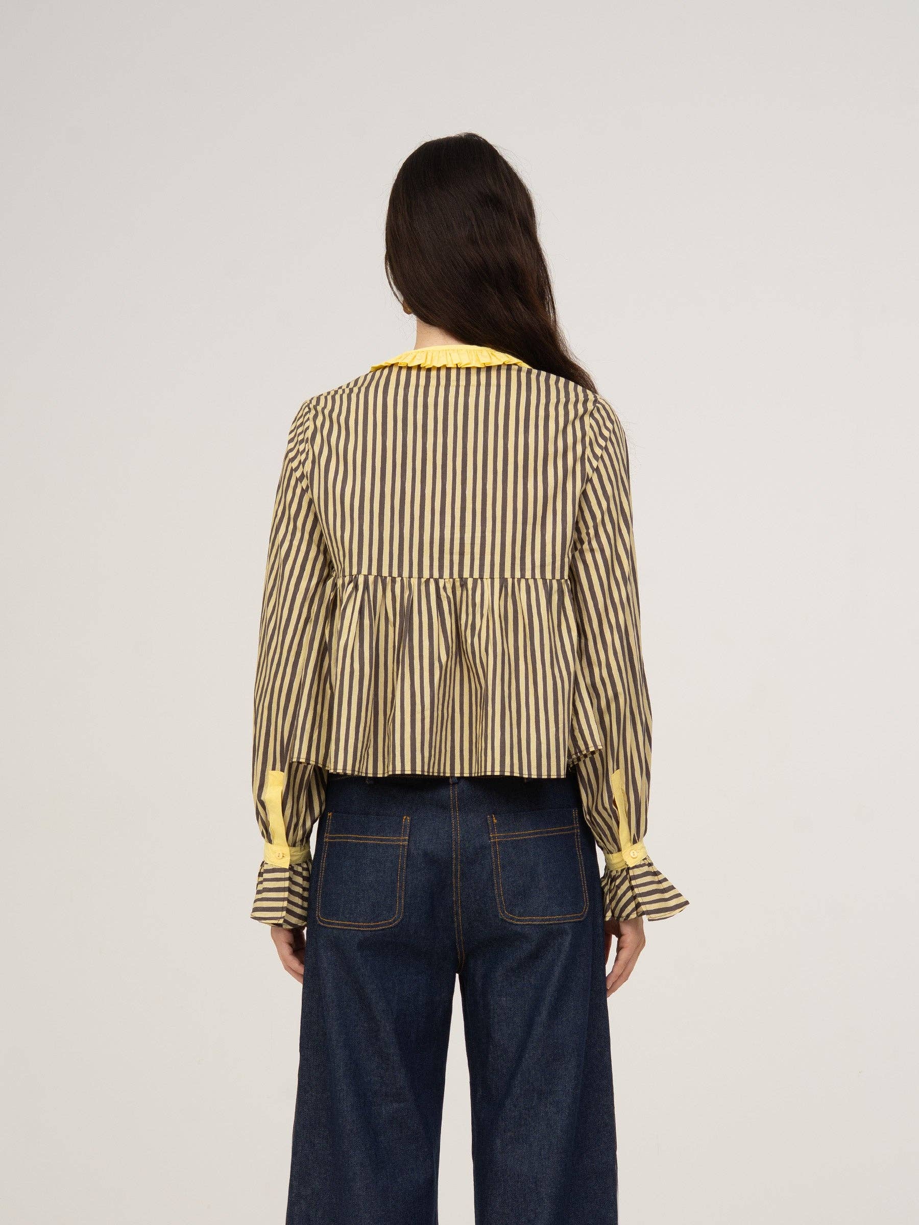 CARMEN SAYS - Wholesale Blouse - Women's - Blusa Amarilla a Rayas con Estrellas4