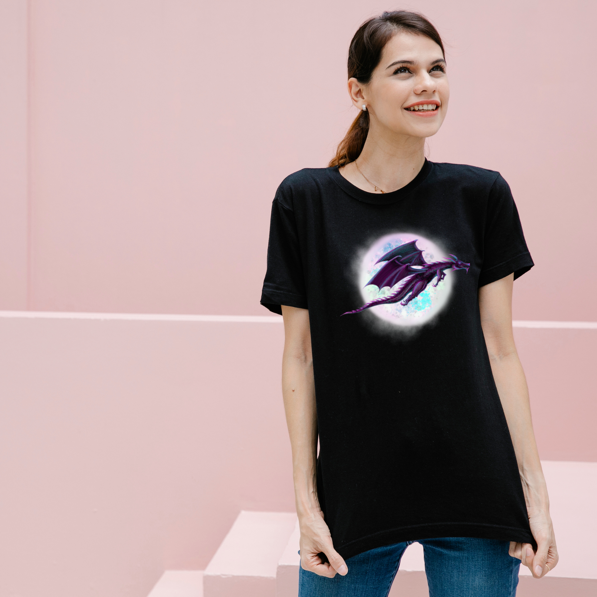 Hannah Kate Makes - Wholesale T-Shirt (Graphic) - Unisex - Dragon Moon T-shirt - Black - 100% Cotton - Gothic Whimsy12