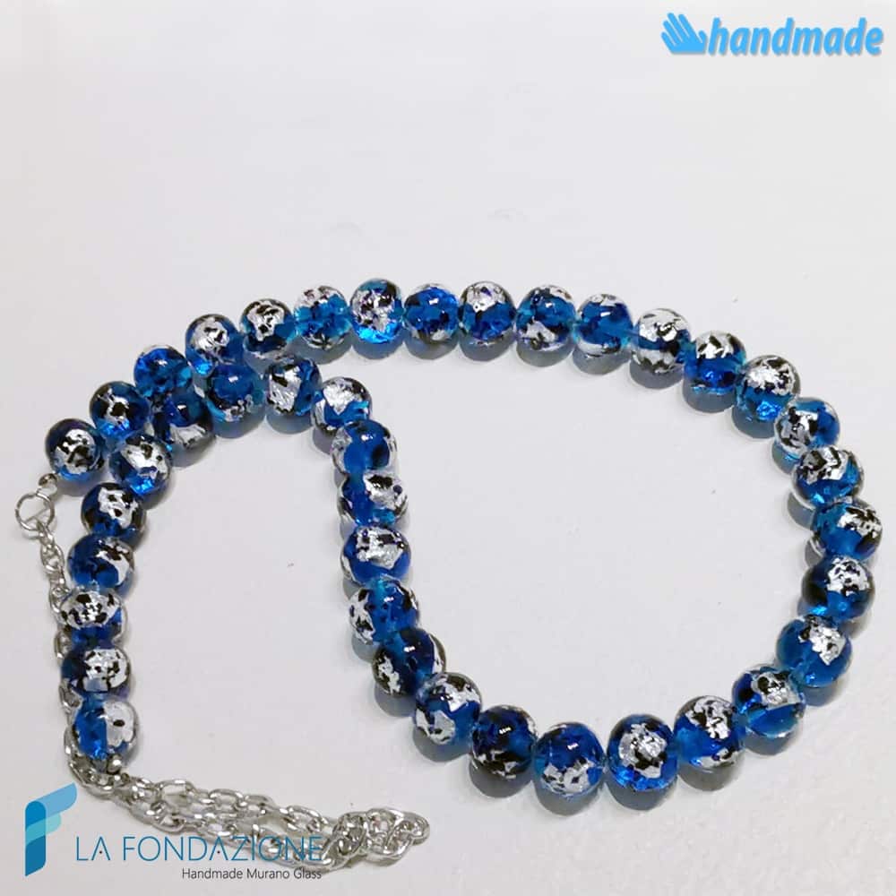 La Fondazione - Handmade Murano Glass - Venta al por mayor Collares de cuentas/perlas - Collar de perlas azul maculado de cristal de Murano3
