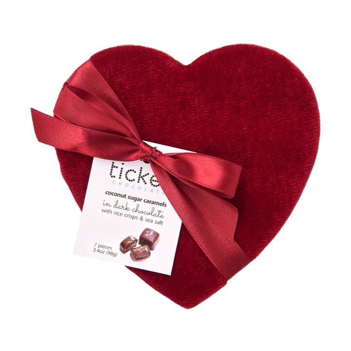 Valentine's Day Chocolate-Covered Crunchy Caramels for wholesale by Le Grand Confectionary