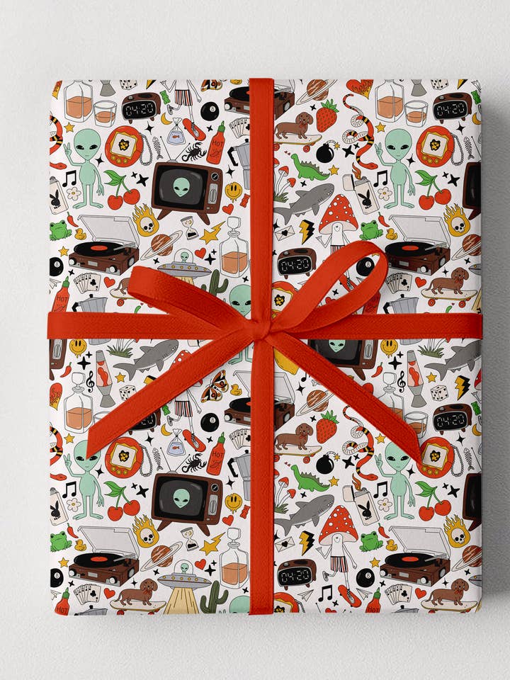Retro Print Gift Wrap Rolls for wholesale by Illustrating Amy