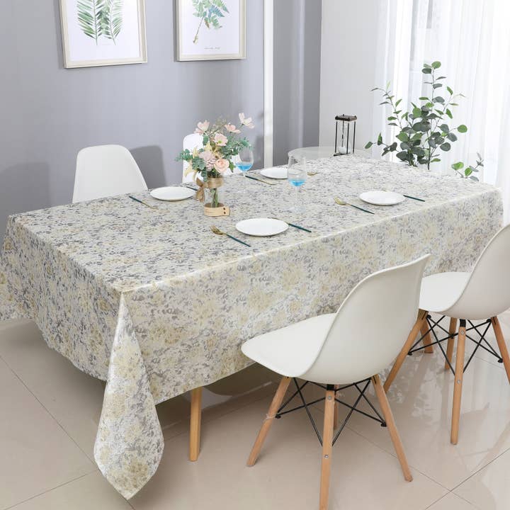 Silver Beige Gold Jacquard Tablecloth for wholesale by Majestic Giftware Inc