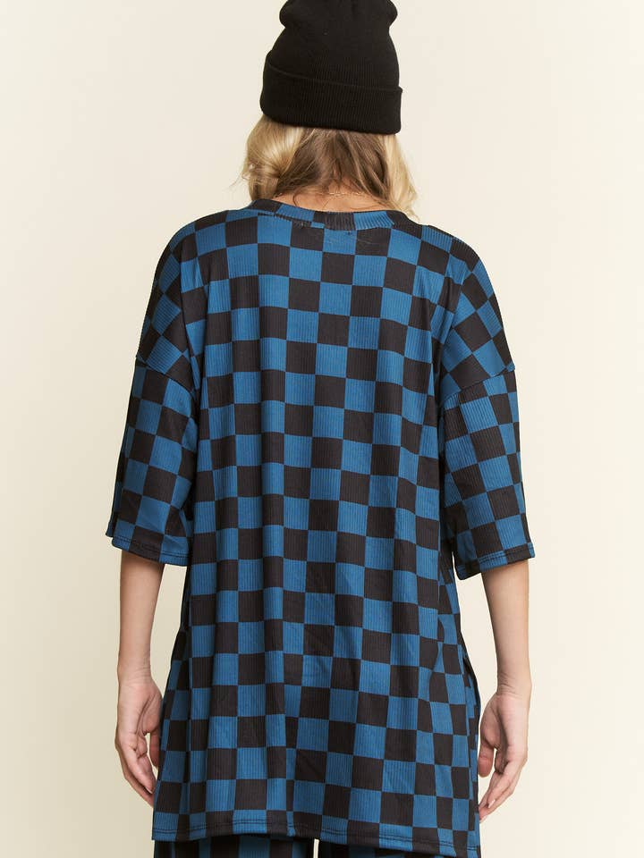 JADE BY JANE - Wholesale Lounge Set - Women's - RIBBED CHECKERED PRINT TOP/STRAIGHT LEG PANTS SET32