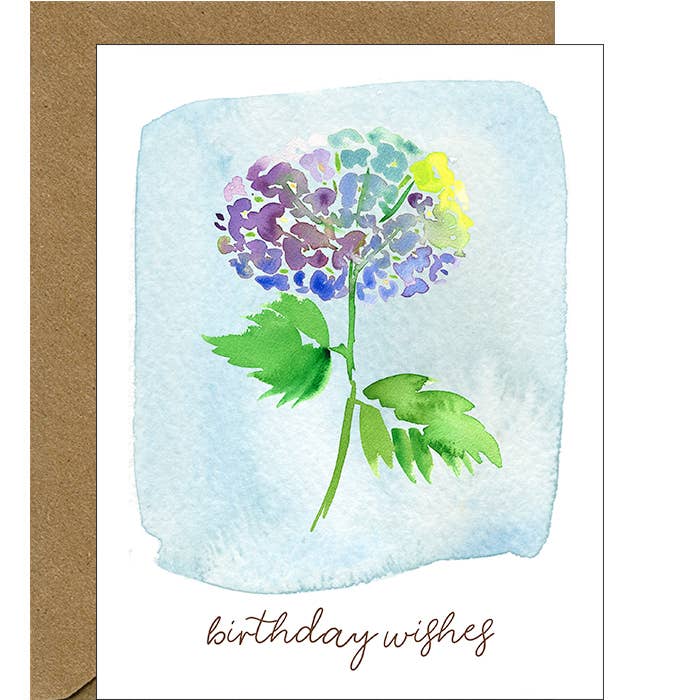 Birthday Wishes Floral Card | Watercolor Hydrangea Card for wholesale by Pink Bathtub Designs