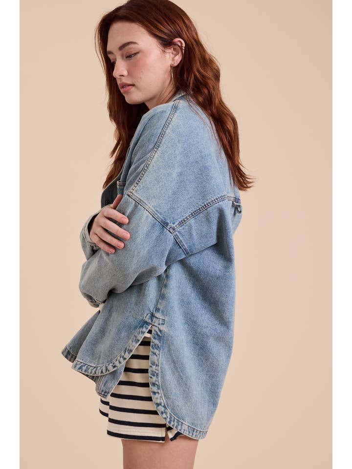 MIOU MUSE - Wholesale Shirt Jacket/Shacket - Women's - J3037 WASHED SNAP BUTTON DENIM SHACKET