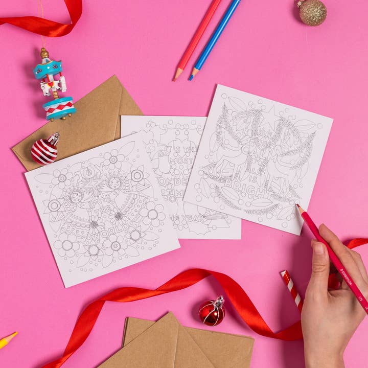 Set of 3 Colour-In Christmas Cards for wholesale by Paper Heart Stationery