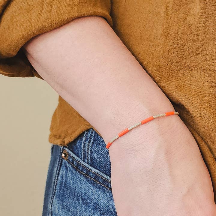 Adjustable Beaded Bracelet No. 147 - Red and Beige for wholesale by Hey Darling Collective