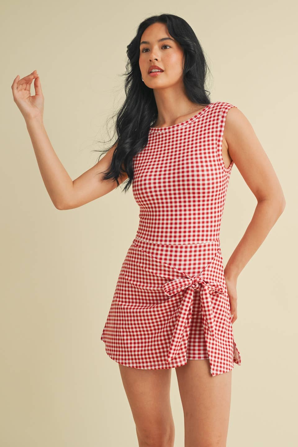 KIMBERLY C - Wholesale Athletic Dress - Women's - Gingham Print Sleeveless Wrap Tie Front Dress 34