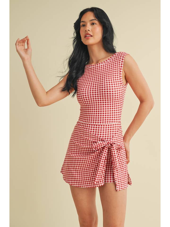KIMBERLY C - Wholesale Athletic Dress - Women's - Gingham Print Sleeveless Wrap Tie Front Dress 34