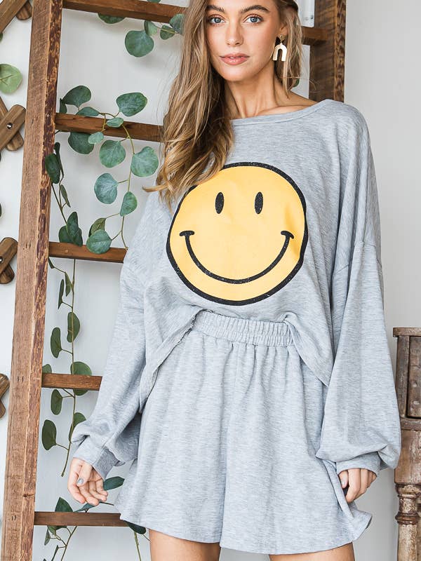 JADE BY JANE - Wholesale Lounge Set - Women's - SMILE PRINT SHORTS SET