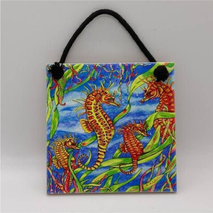 Seahorse Family Ceramic Tile for wholesale by Florida Vibes Art / Mungo Key Designs