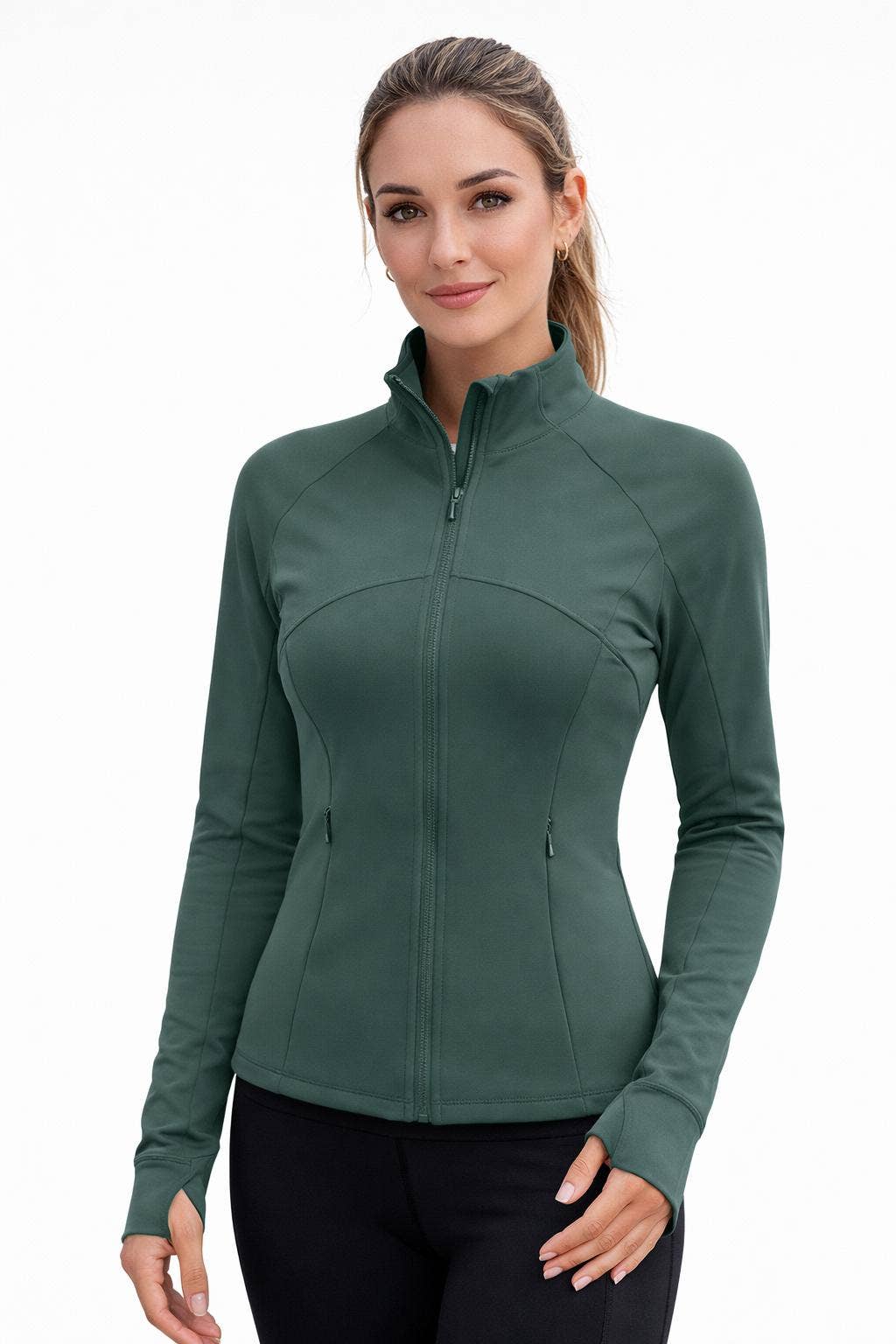 Color 5 - Wholesale Athletic Jacket - Women's - Premium solid color active wear  define jacket with pockets11