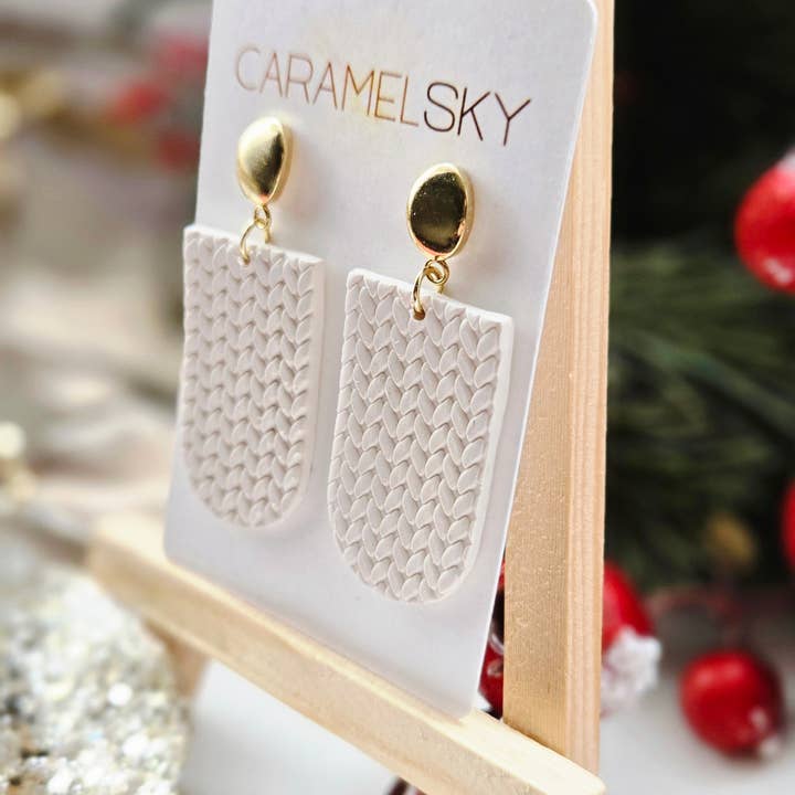 Caramel Sky - Wholesale Dangle Earrings - Cozy Knit Texture Earrings, Handmade Polymer Clay Jewelry1