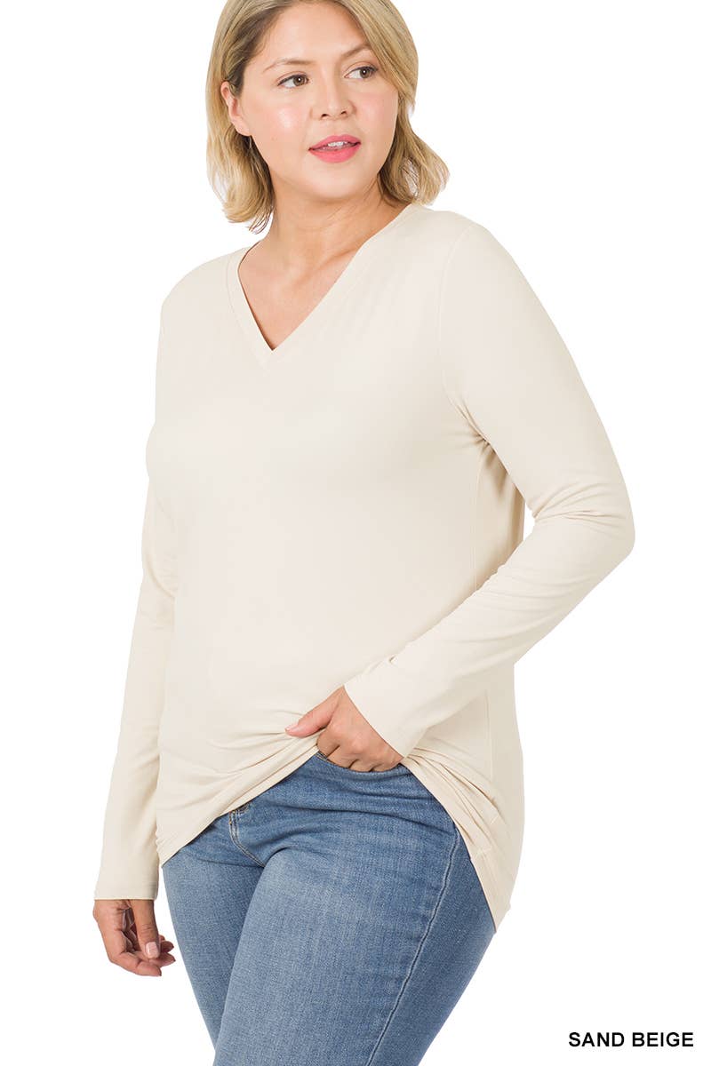 Vanilla Monkey - Wholesale Tunic - Women's - Plus Size Brushed Microfiber Long Sleeve V-neck Tee6
