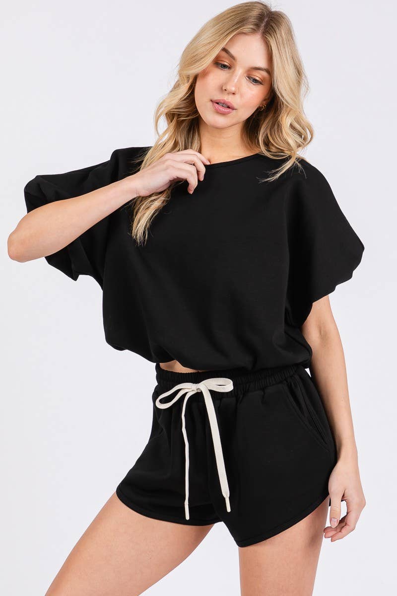 BLACK BUBBLE HEM SCUBA TOP AND BOTTOM SET for wholesale on Faire1