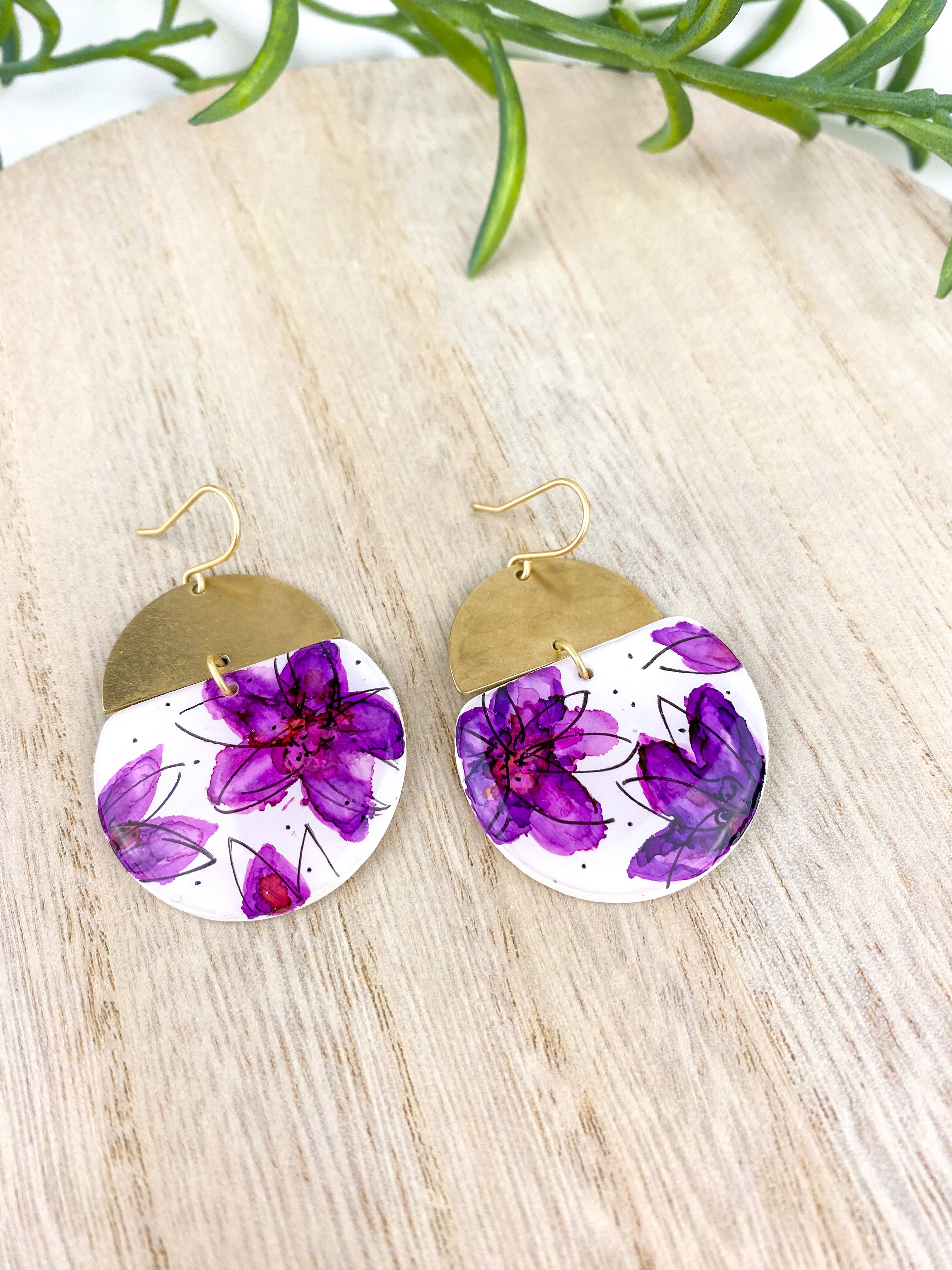 Light Shine - Wholesale Dangle Earrings - Hand Painted Sketchy Flower Clay Earring | Statement Drop18