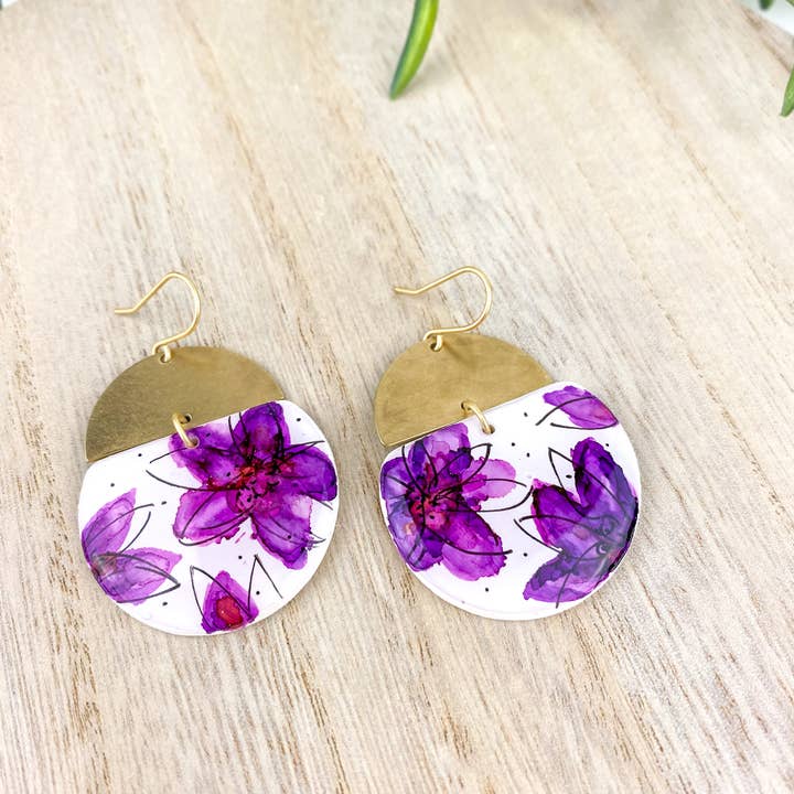 Light Shine - Wholesale Dangle Earrings - Hand Painted Sketchy Flower Clay Earring | Statement Drop18