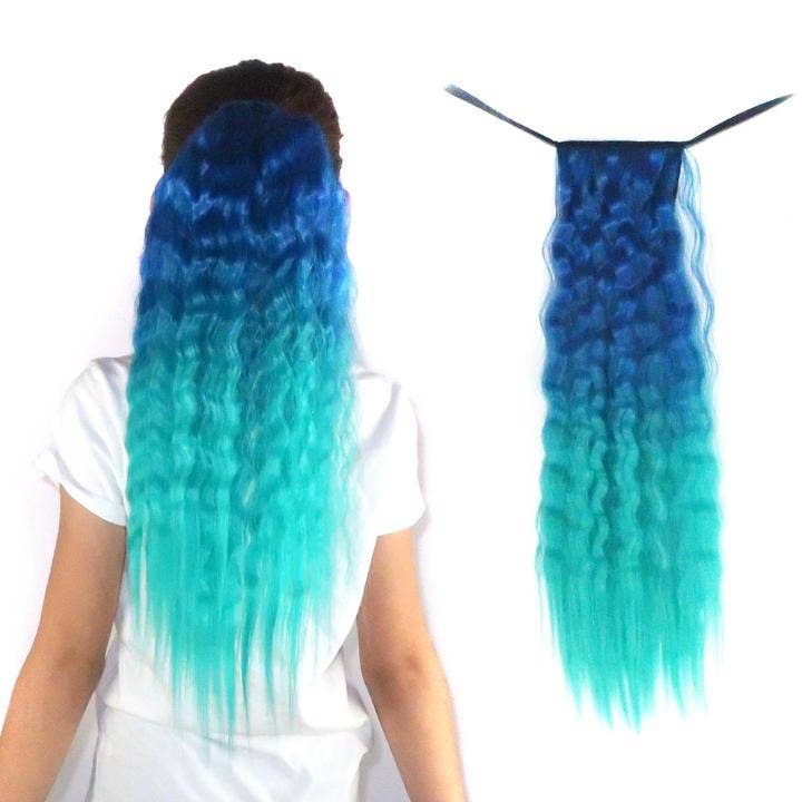 Magic Manes – wholesale Hair extensions – Neptune Teal Blue and Aqua Wavy Ponytail Hair Extension