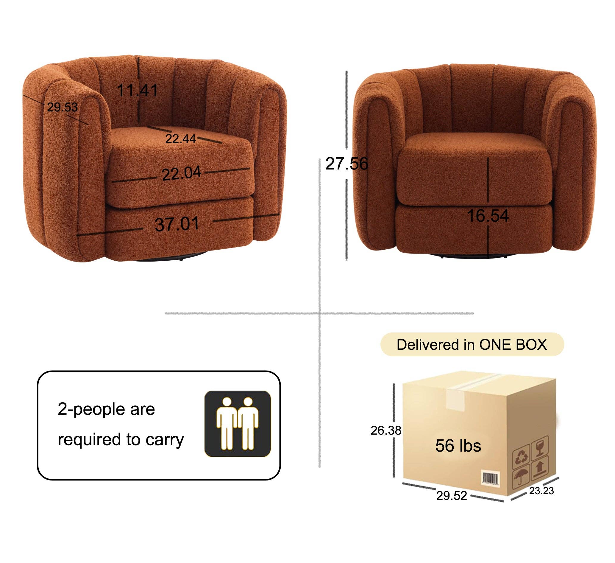 Orange County Decor - Wholesale Chair - Swivel Accent Barrel Chair, Modern Round Armchairs With Upholstered, Comfy Swivel Accent Chair For Living Room Brown Teddy4