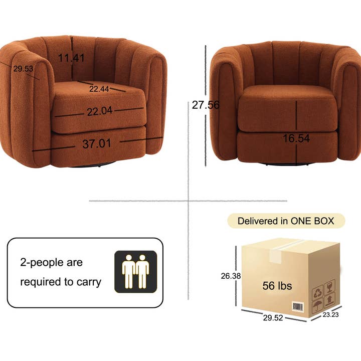 Orange County Decor - Wholesale Chair - Swivel Accent Barrel Chair, Modern Round Armchairs With Upholstered, Comfy Swivel Accent Chair For Living Room Brown Teddy4