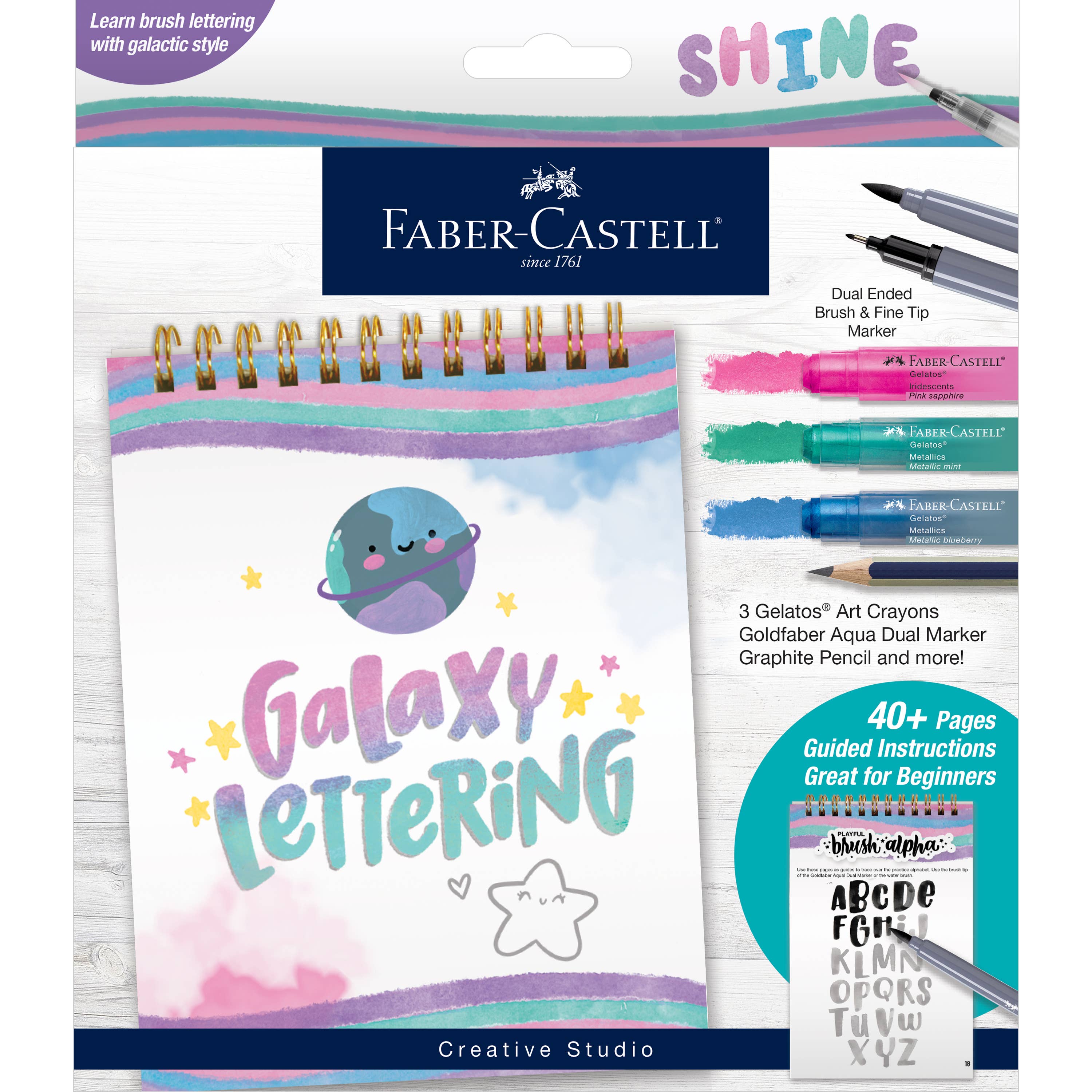Faber-Castell / Creativity for Kids - Vente Kit de bricolage - Kit de lettrage à la main Learn Brush Galaxy pour débutants1