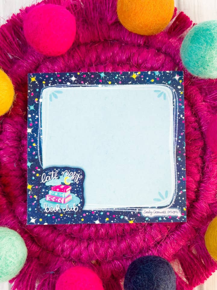 Late Night Book Club Sticky Notes 3" x 3" for wholesale by Emily Cromwell Designs