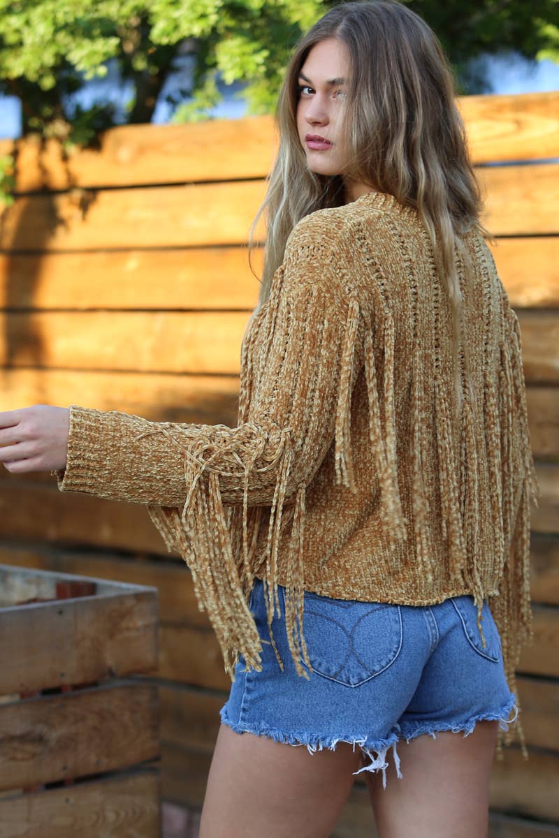 ANGIE - Wholesale Knit Sweater - Women's - XHH31-ASIS CHENILLE FRINGE PULLOVER SWEATER28