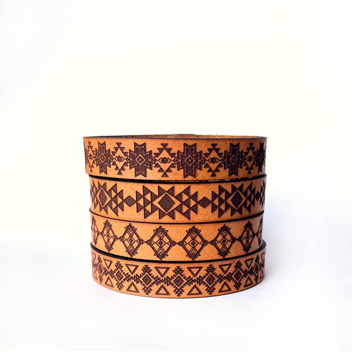 New Market Farmhouse - Wholesale Cuff Bracelet - Men's Western Boho Engraved Leather Bracelet Cuff - Snap