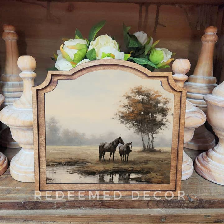 Redeemed Decor - Wholesale Decorative Tabletop Object - Provincial Pasture Horses Framed Art