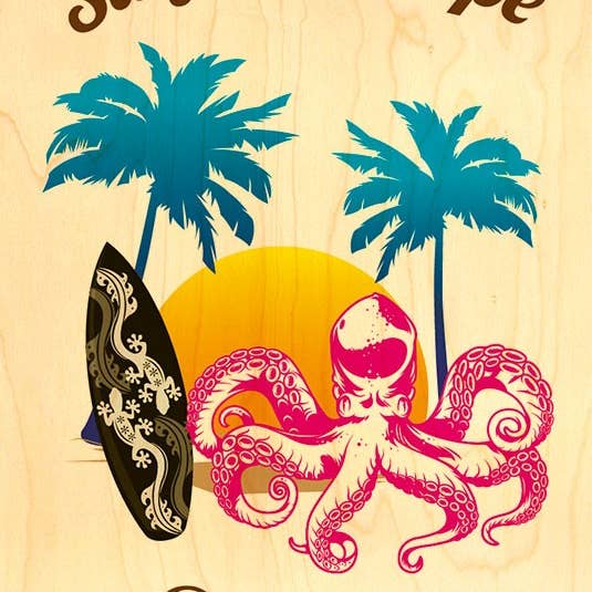 Paradise blæksprutte surfe træpostkort for engroshandel hos Hironwoods