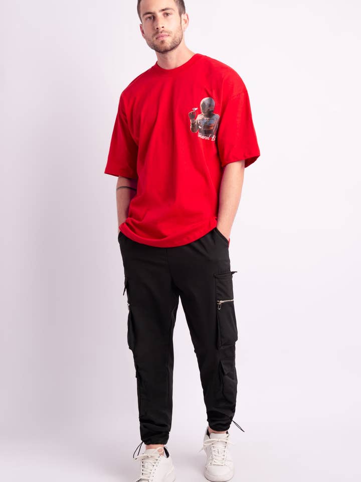 T-shirt Coupe Ample avec Imprimés "Universal Beauty" Rouge pour la vente par AARHON