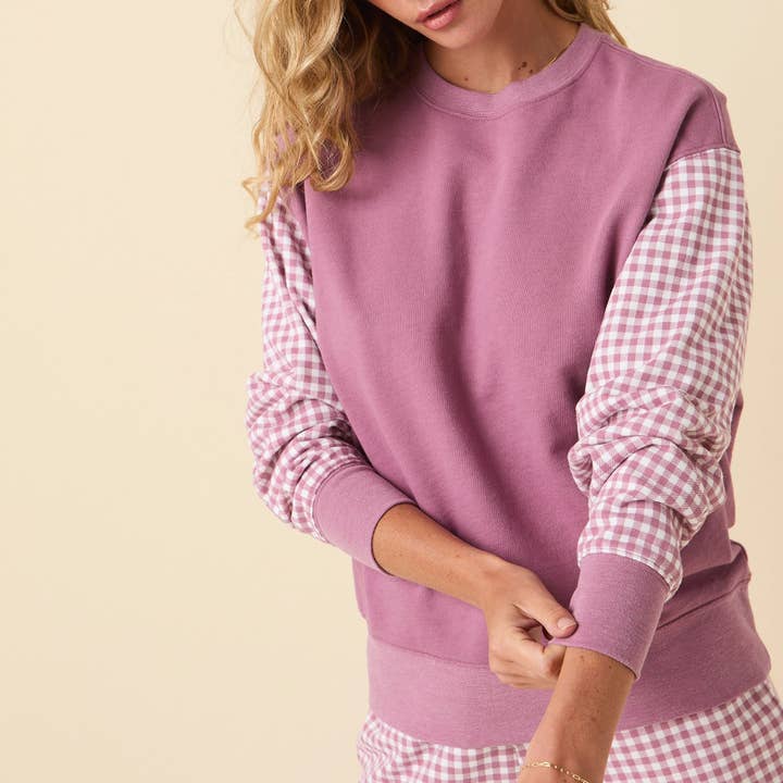 Gingham Sweatshirt - Grapeade for wholesale by Lauren James