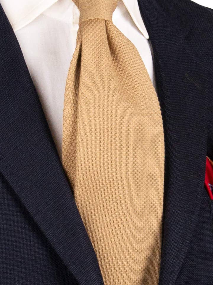 Dark Beige Solid Color Cotton Knit Tricot Tie TRI665 for wholesale by Graffeo Cravatte