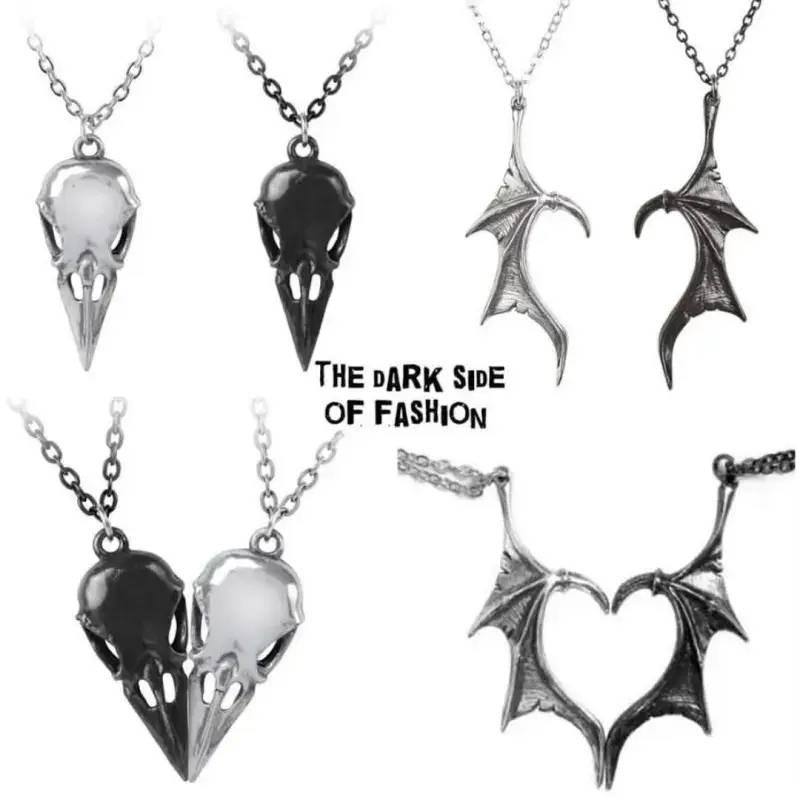 SALINA TRADING INC - Wholesale Pendant/Charm Necklace - Unisex Gothic Punk Skull Bat Wing Couple Necklace4