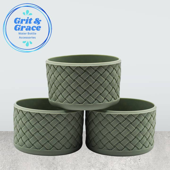 Basketweave Sage Green Boot for wholesale by Grit & Grace Water Bottle Accessories