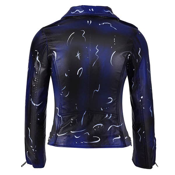 Johanne Light Weight Clubwear Lederjacke aus echtem Lammfell in Dunkelblau und Weiß für den Großhandel von Slade Leather