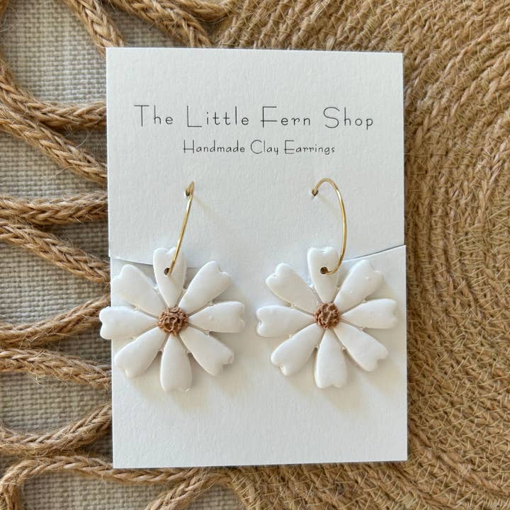 The Little Fern Shop - Wholesale Dangle Earrings - Cream Daisy Hoops | Clay Earrings0