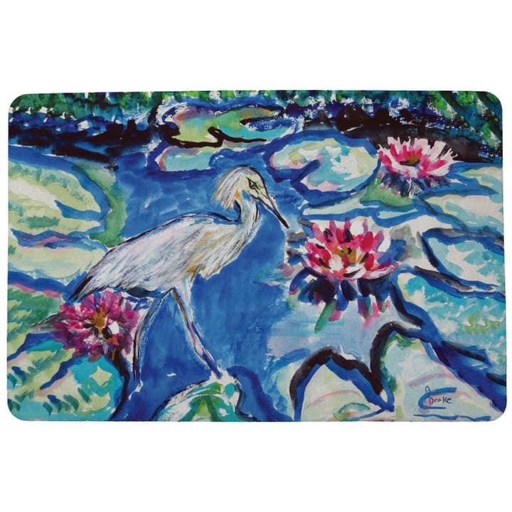 Felpudo Heron & Waterlilies para venta al por mayor de Betsy Drake Interiors