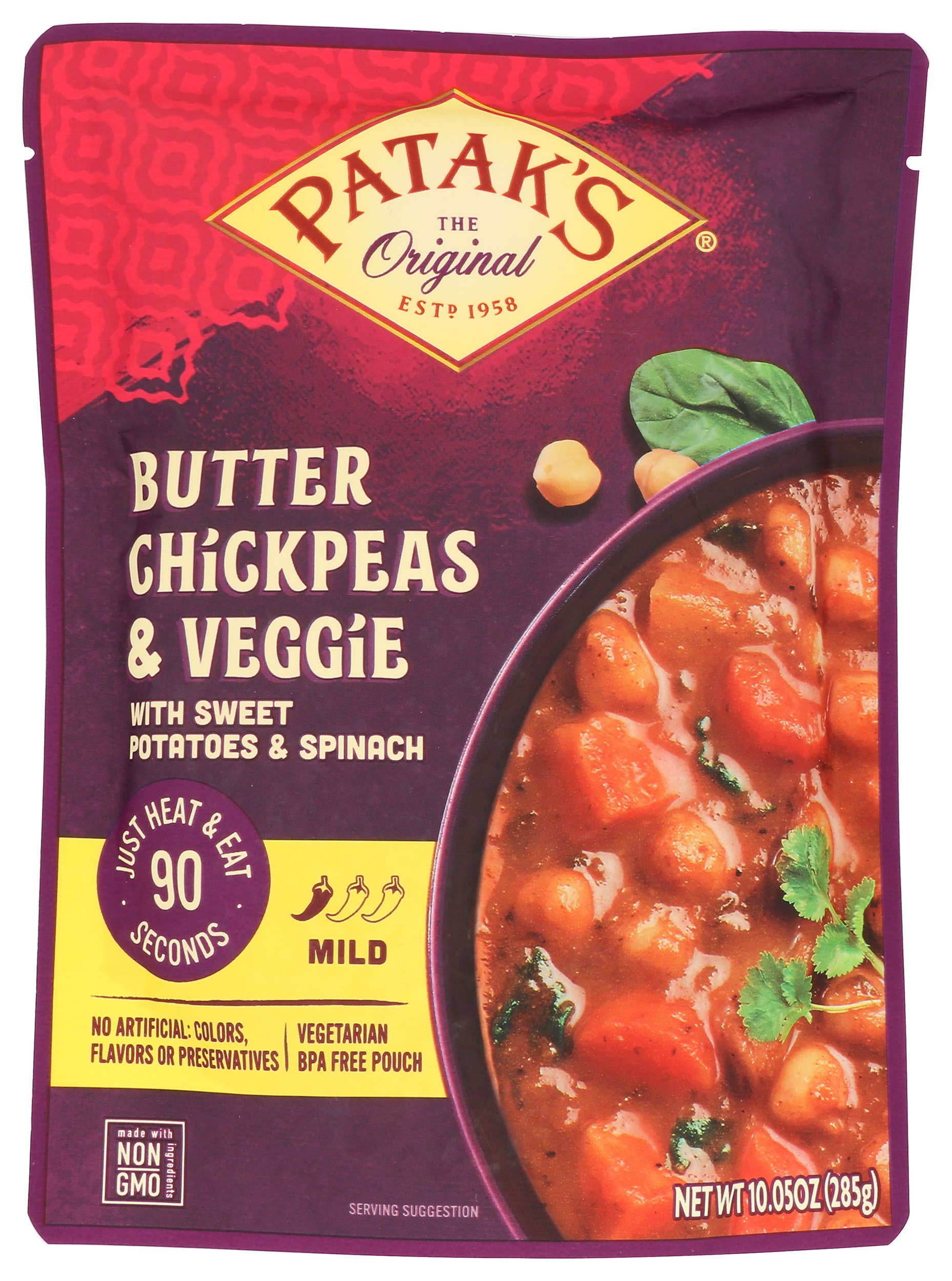KeHE Distributors, LLC - Vente Plats préparés à longue durée de conservation - Pataks Pois Chiches & Légumes au Beurre Doux, 285 g