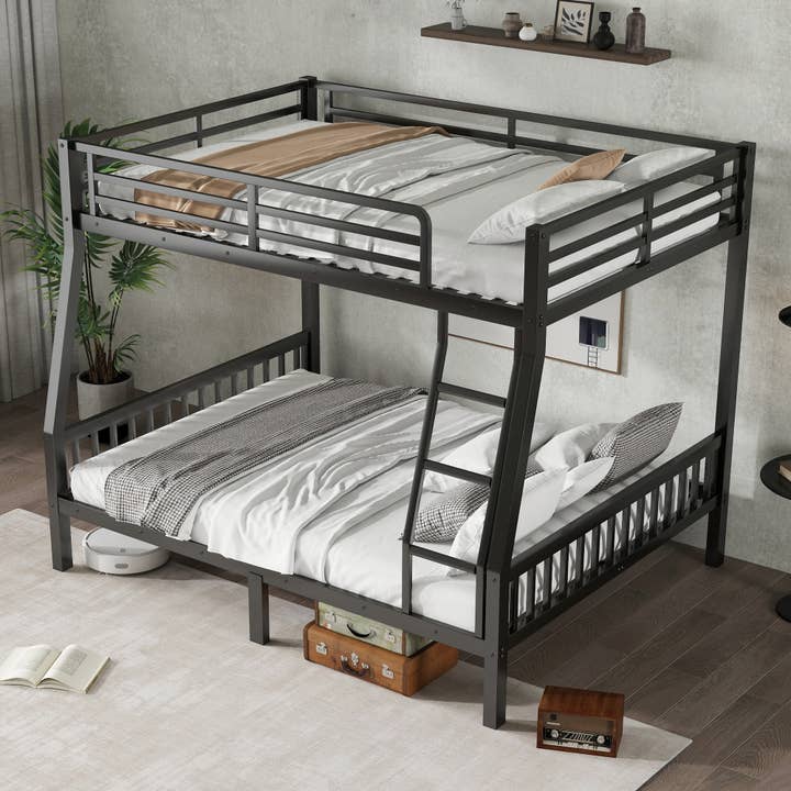 39F Inc. - Wholesale Bed - Full XL Over Queen Metal Bunk Bed with Ladder, Black1